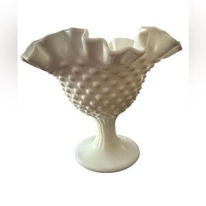 Vintage Fenton Hobnail Milk Glass Compote